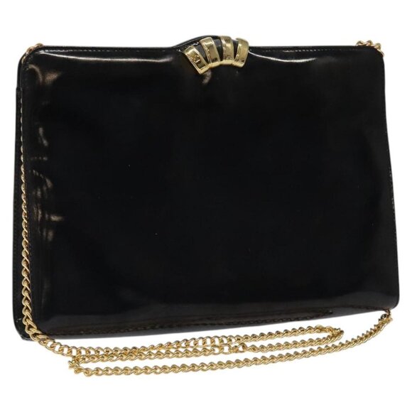Salvatore Ferragamo Clutch Bag Enamel 2way Black CC Auth bs24365 - Picture 1 of 16